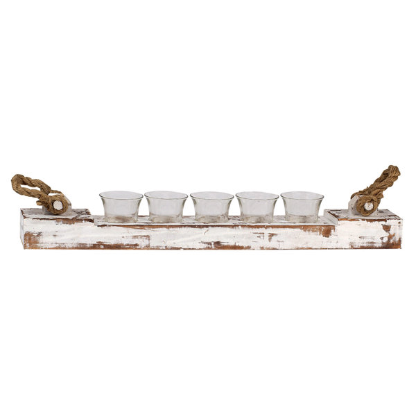 Sand & Stable 6 Piece Small Glass and Wood Votive Holder Set & Reviews